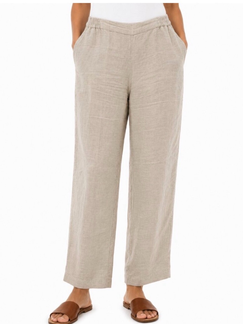 J. Jill Love Linen Pull-On Ankle Pants - Beige / Flax - Size Medium Petite